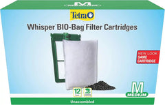 Tetra Whisper Bio-Bag Medium Filter Cartridges for Aquariums, 12 Count, Unassembled, Fits Tetra Whisper Fish Tank Filters 5-10 Gal, PF-10, IQ 10