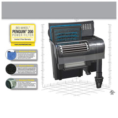 Marineland Bio-Wheel Penguin 200 GPH Power Aquarium Filter, Ultra-Quiet Hang-On-Back Fish Tank Filter with Multi-Stage Filtration for Aquariums Up to 40 Gallons