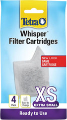 Tetra Whisper XS Filter Cartridges for Aquariums, 4 Count, Ready to Use, Fits Tetra Whisper Filters for Fish Tanks Up to 3 Gal