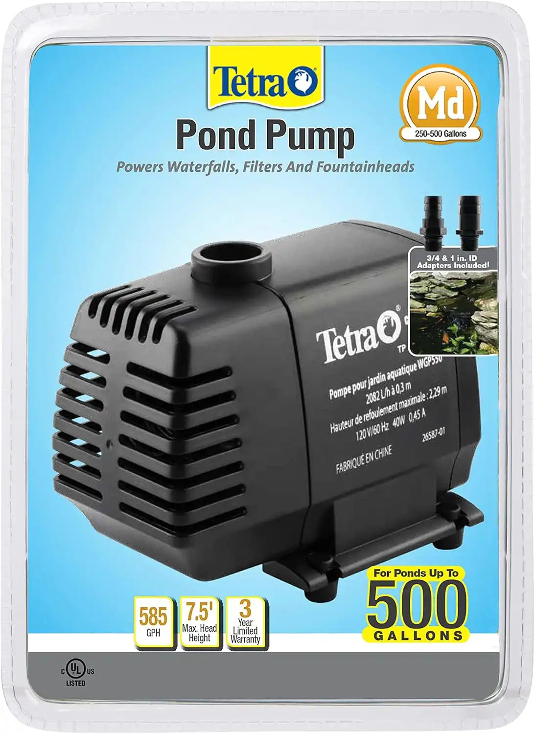 TetraPond Water Garden Pump, Powers Waterfalls/Filters/Fountain Heads,Black,50 to 500 Gallons
