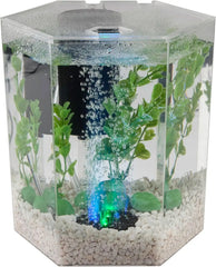 Tetra Bubbling LED Aquarium Kit 1 Gallon, Hexagon Shape, With Color-Changing Light Disc