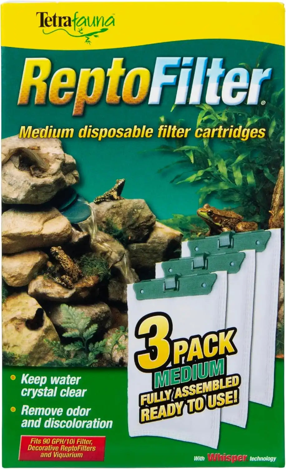 Tetra ReptoFilter Medium Filter Cartridges for Terrariums, 3 Count, Fits TetraFauna ReptoFilter 20 gal, Viquarium, and Decorative ReptoFilter