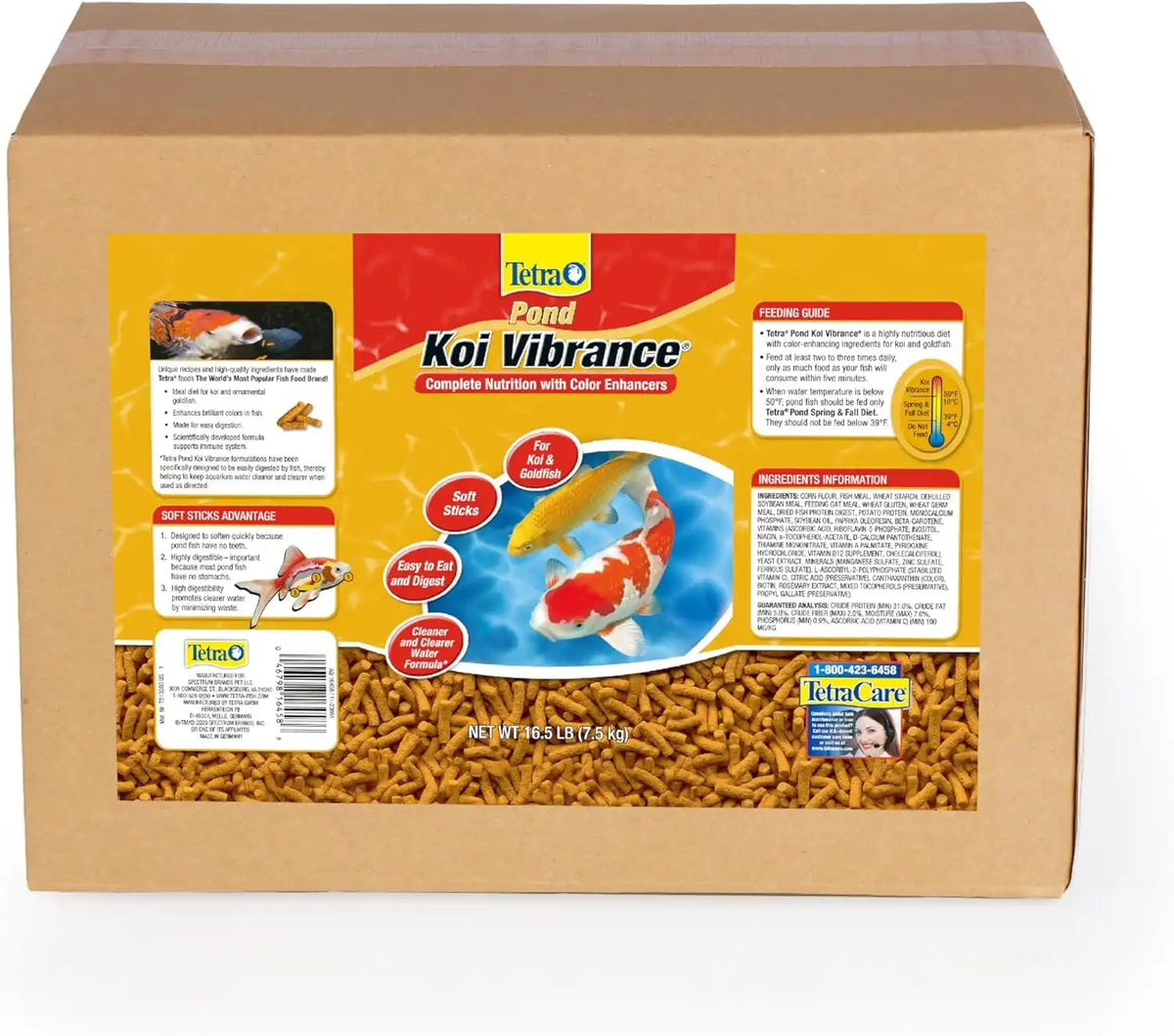 TetraPond Koi Vibrance, Soft Sticks, Floating Pond Food, 16.5 Pounds